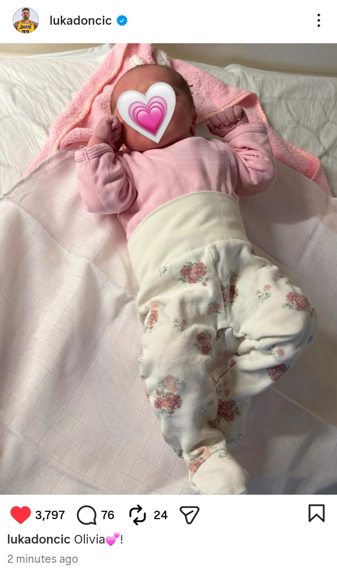 东契奇的二女儿Olivia东契奇