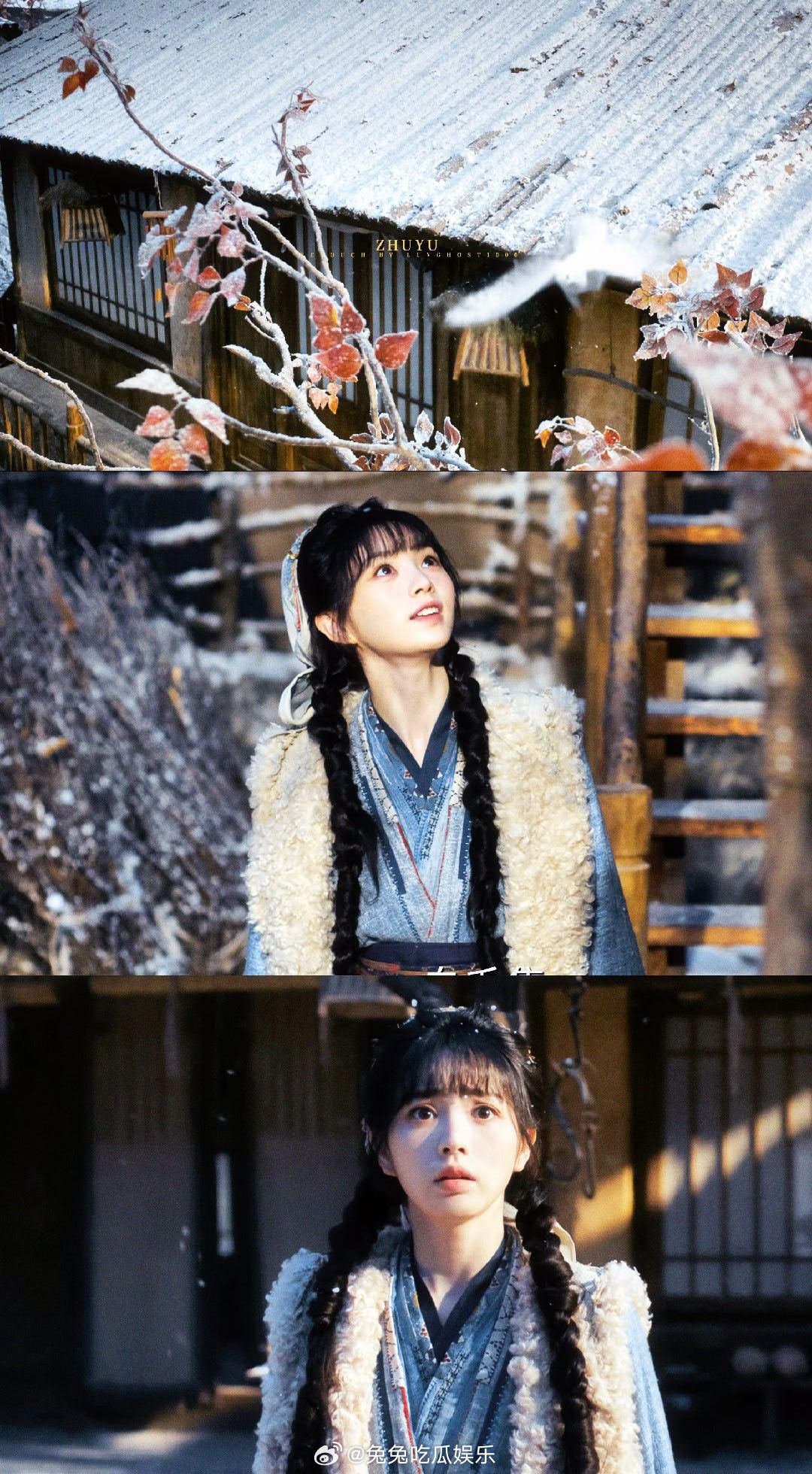 田曦薇美得像雪娃娃  田曦薇在《逐玉》里的雪地造型真的太出圈了，精致的像雪娃娃 