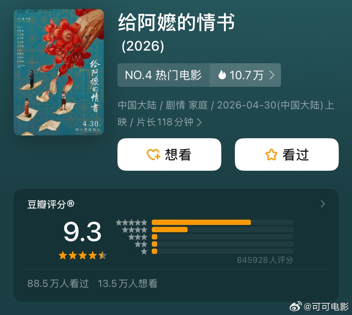 《给阿嬷的情书》评分9.3了！ 