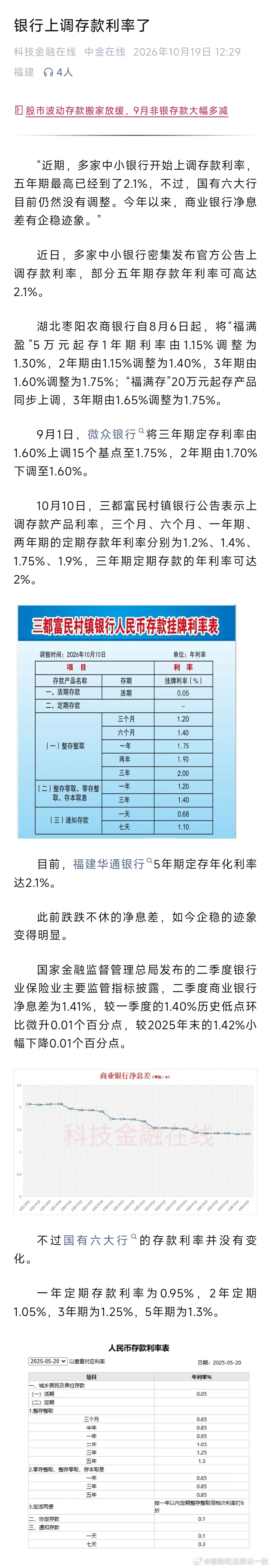 多家中小银行上调存款利率！ ​​​