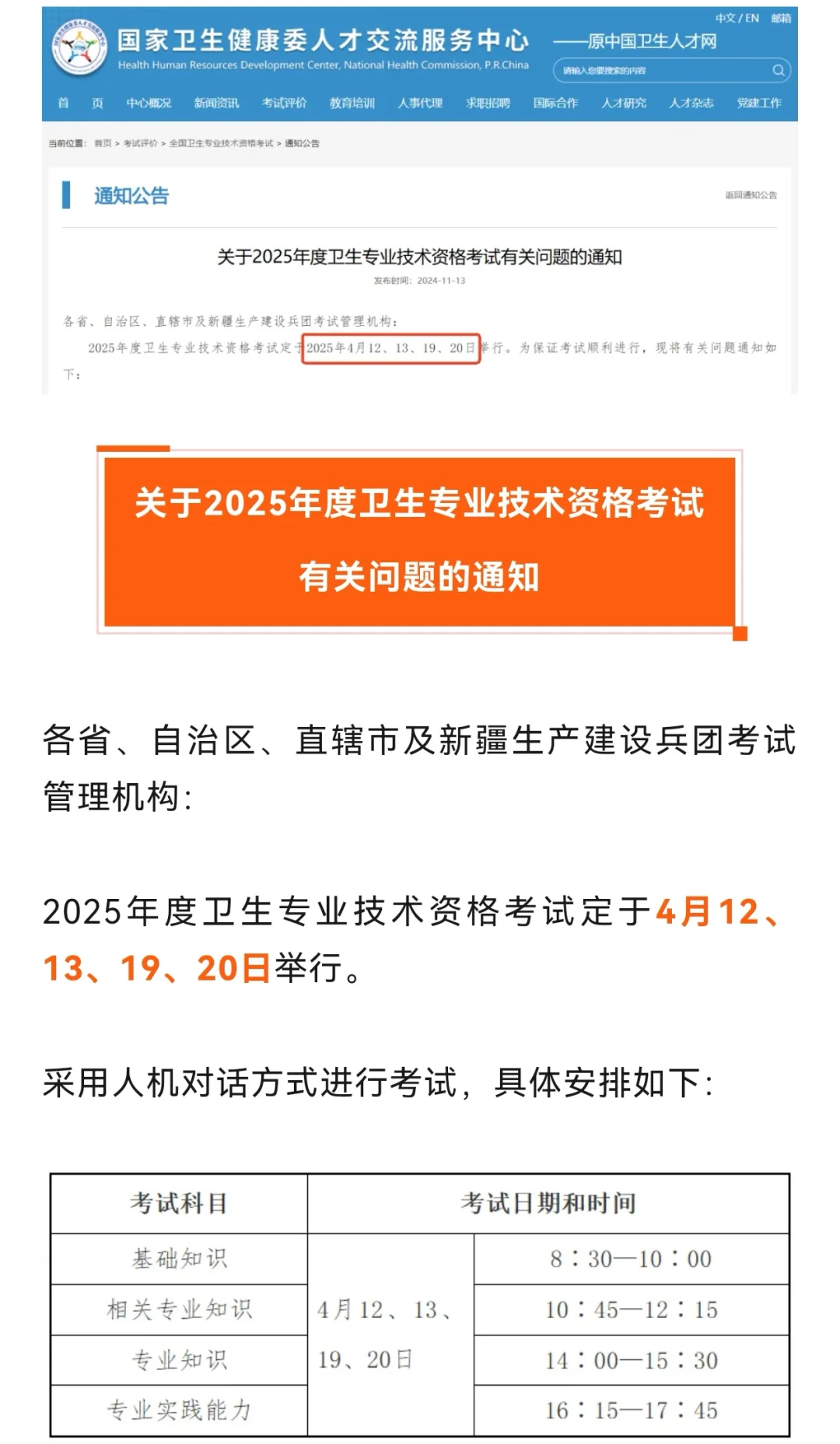 2025年主治考试时间已经确定！4月12、13、19、20日