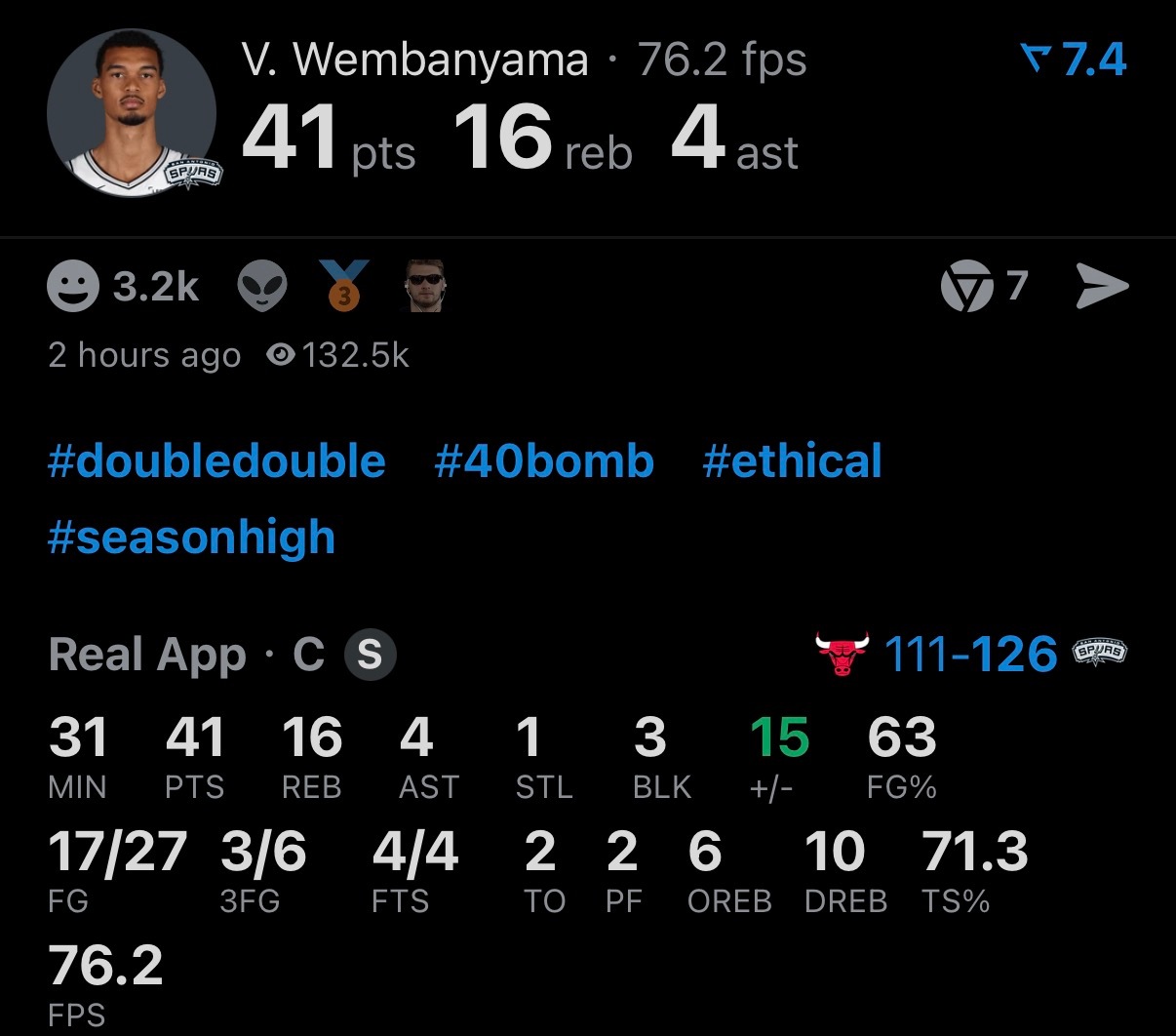 文班亚马登场的30分钟👽 “8分钟两双NBA历史最快” 