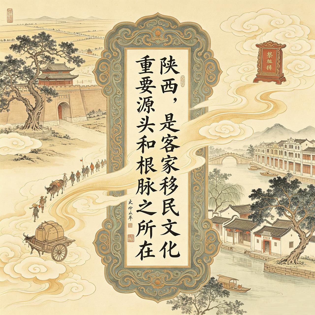 “客从关中来，音承西周雅；长安衣冠南迁，千年独存古秦风”。→→陕西，是客家文化中