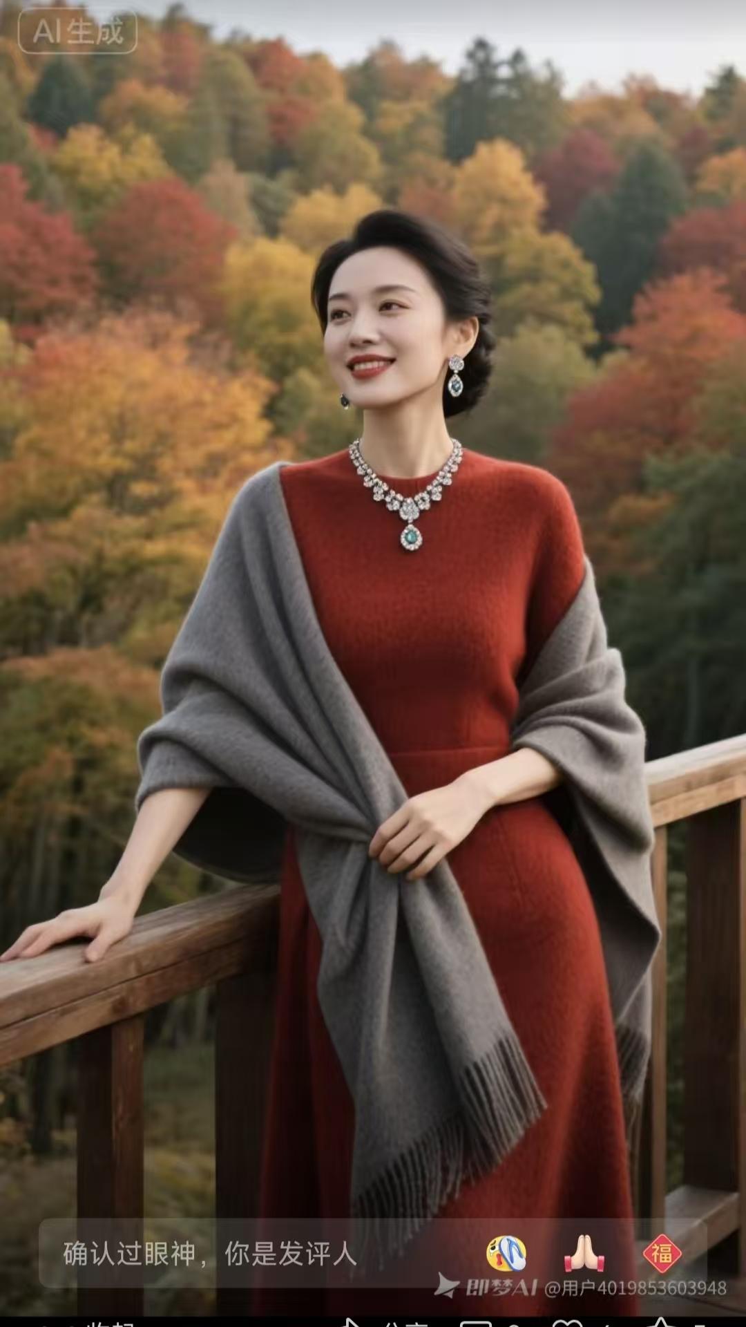 红衣女子
秋阳暖暖映娇容，
红衣佳人倚画栏。
浅笑盈盈添雅韵，
温柔恰似暮秋澜。