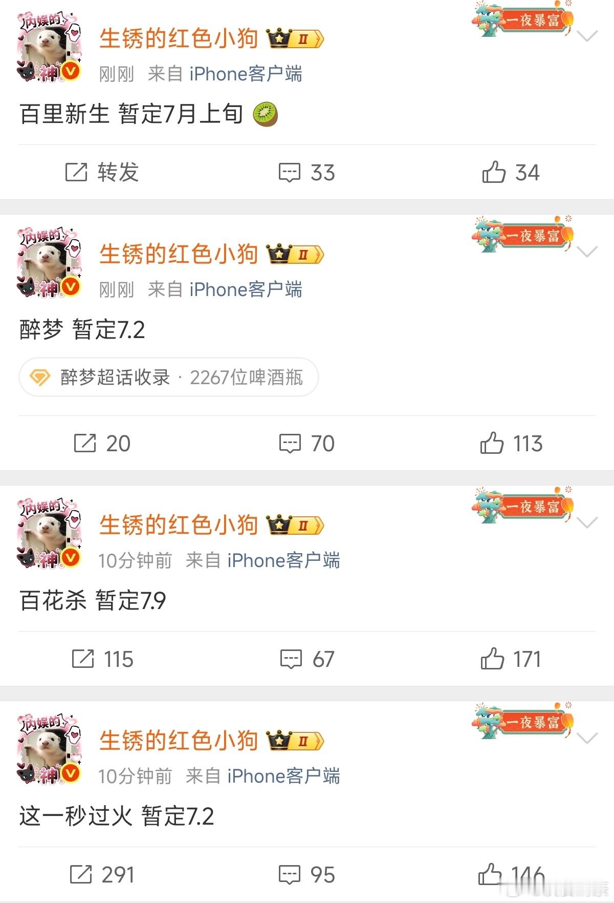 小狗排播瓜🐧    7.02  《醉梦》         刘诗诗、胡先煦🥝?