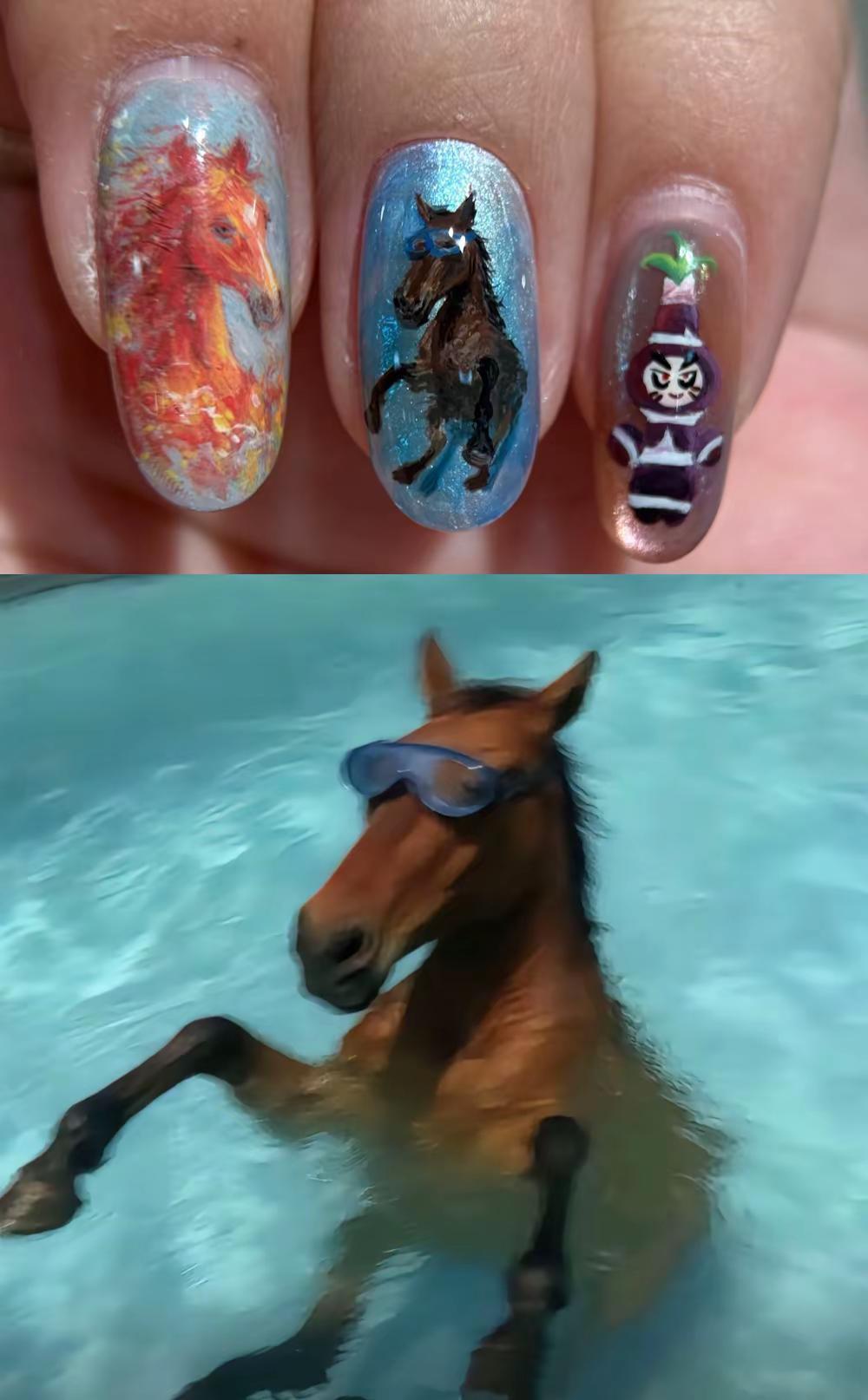 谁的头像在我手上。马年要画马儿马年 马儿 马美甲 彩绘美甲