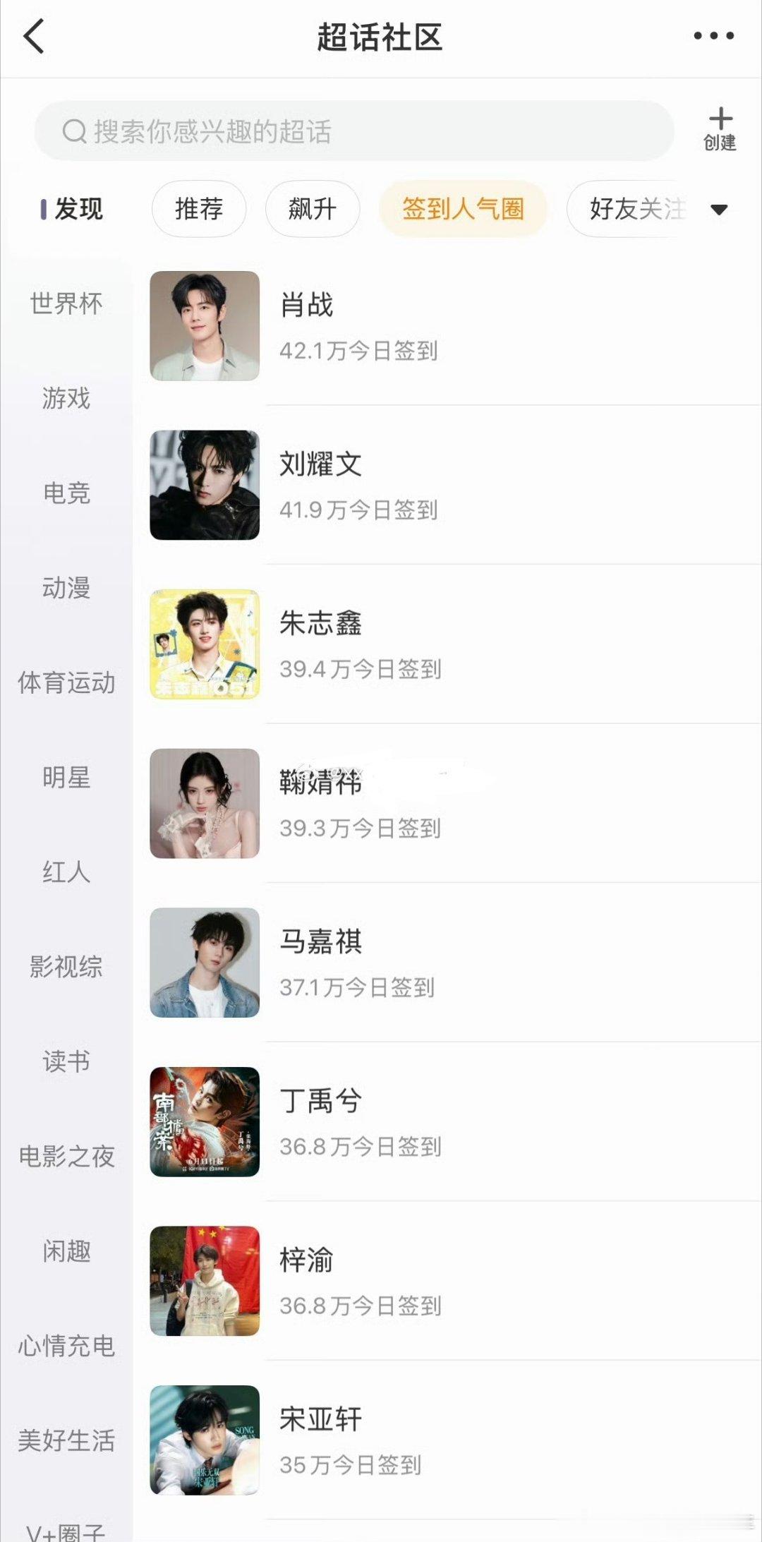 浪新出明星超话签到人气圈肖战排名第一！肖战 真的经得住任何突然冒出来榜，以前没见