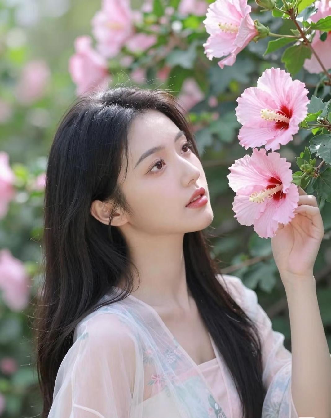 光之影
花间美人笑，春风满面娇。