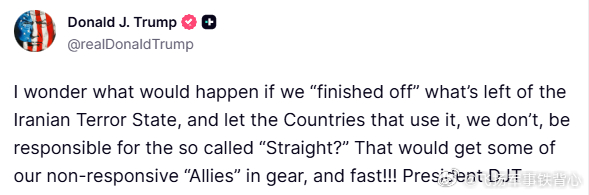 唐纳德·特朗普发帖展示自己的想象力：我在想，如果我们把伊朗这个“恐怖国家”剩下的