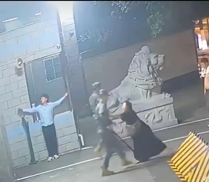 男子深夜遭追打，冲向武警营门求救，一名女子冲上来，竟敢对身前的武警哨兵动了手，太