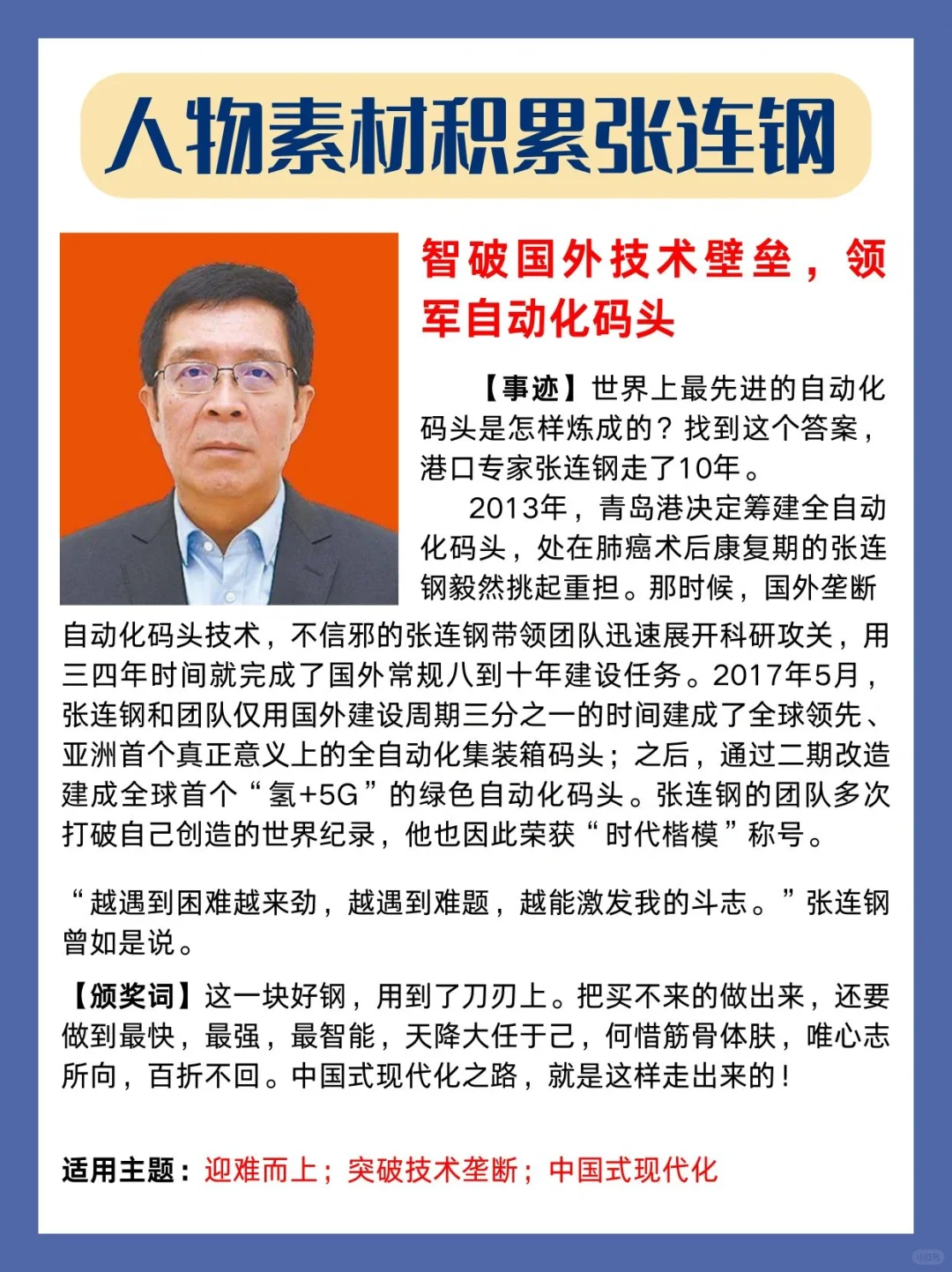 人物素材积累🔥智破国外技术壁垒张连钢