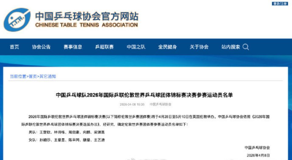 樊振东放弃伦敦世乒赛资格国乒公布伦敦世乒赛名单 樊振东放弃男队：王楚钦、林诗栋、