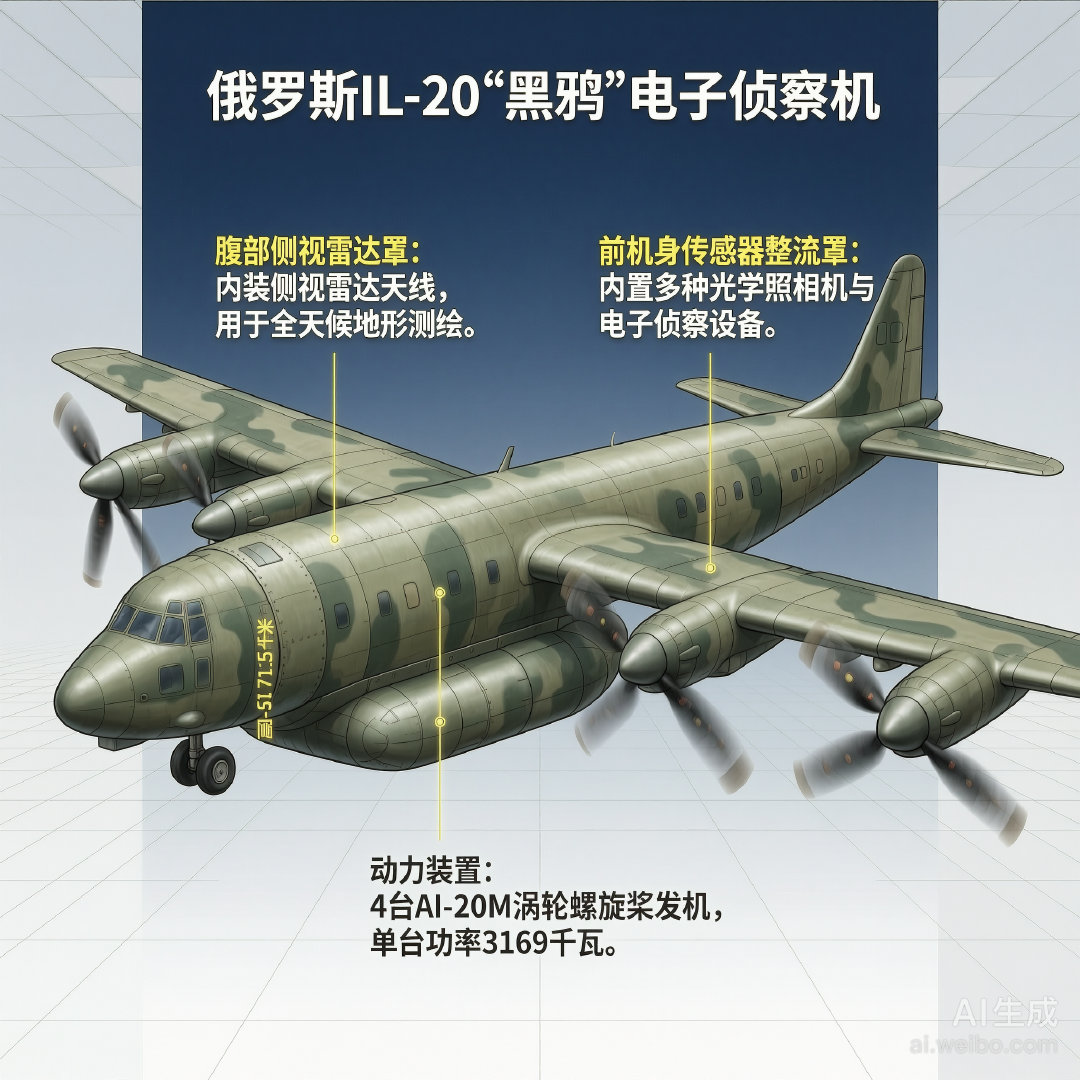 军事ai新视野 俄罗斯IL-20“黑鸦”电子侦察机IL-20“黑鸦”（Coot）