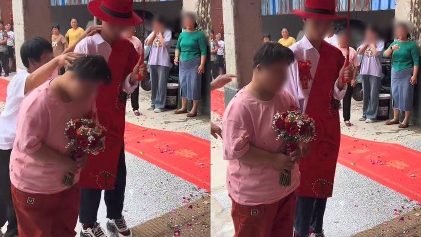 【一对新人被人按着头拜堂，知情人：男方精神残疾女方智力残疾】近日，安徽亳州。一对