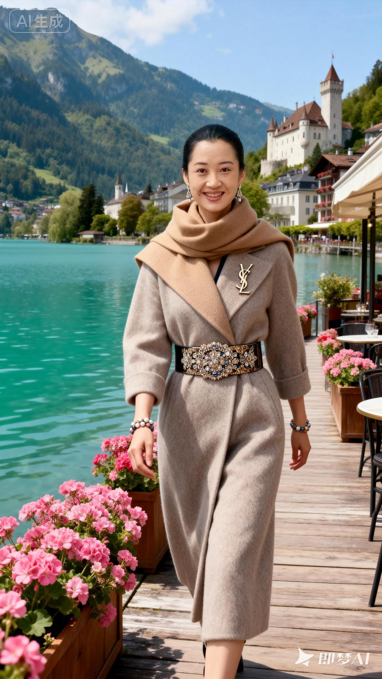 在湖畔漫步，感受欧洲风情，优雅穿搭尽显时尚魅力！🌿👗💃