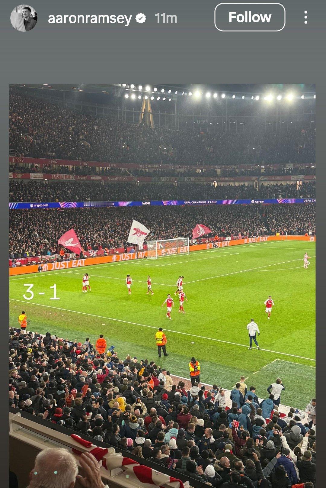 拉姆塞昨天回到酋长球场看球⚽阿森纳3比1拜仁慕尼黑 欧冠 枪手旧将