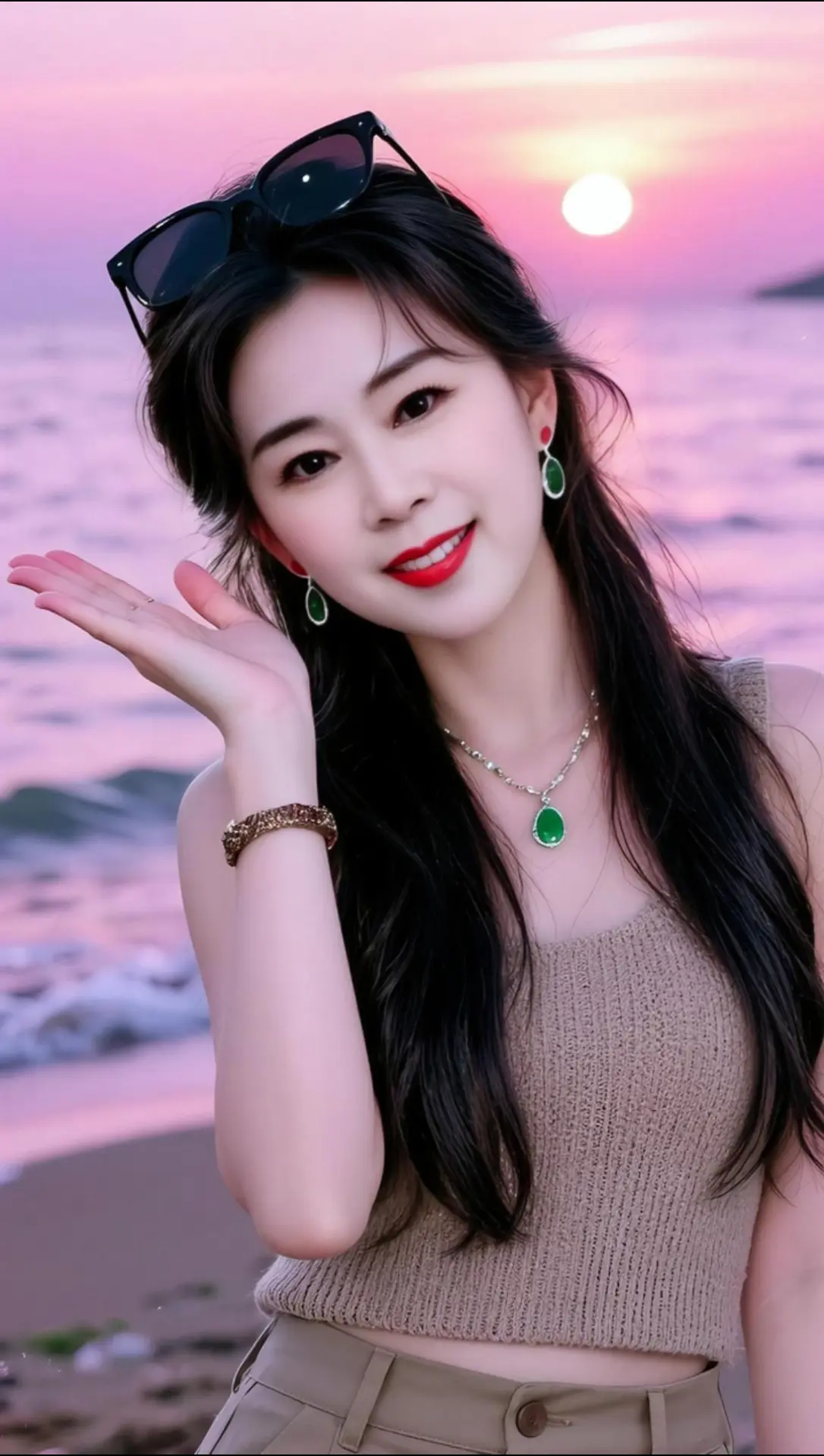 AI海滨落日自拍 ai创作