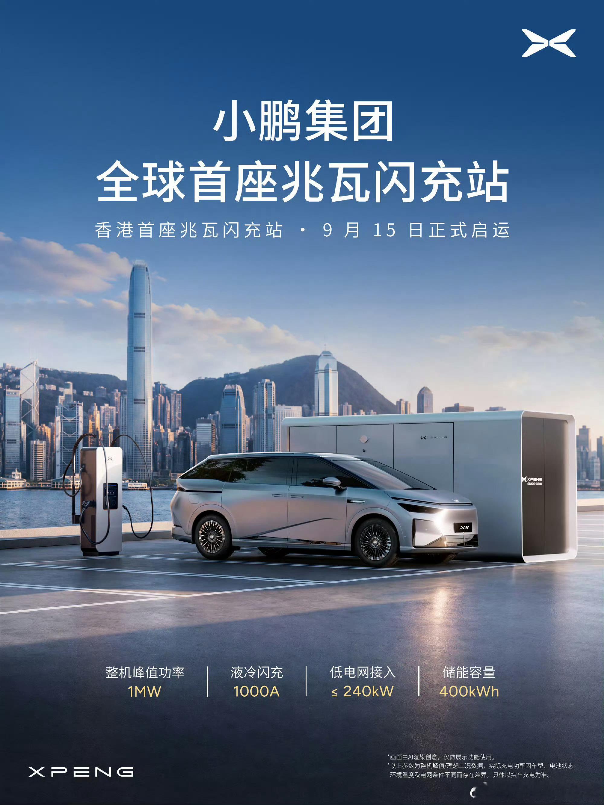 兆瓦级补能又有新玩家加入，小鹏首座兆瓦闪充站落地香港[哆啦A梦吃惊]和比亚迪闪充