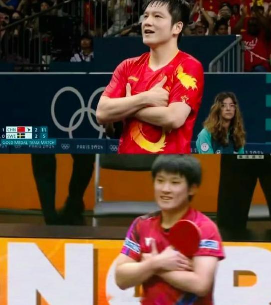 我认为这是巴黎奥运会上我所输的樊振东选手（中国）做过的动作。我并没有事先决定（这