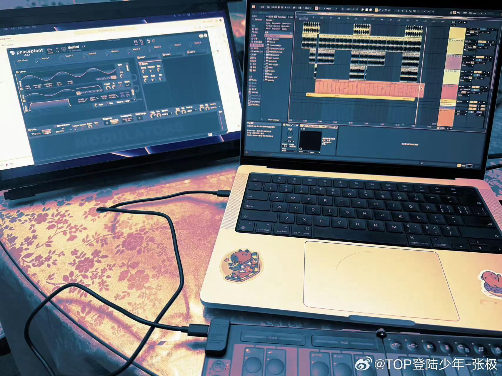 张极发博分享合成器声音设计在微博向粉丝分享了近期学习合成器新技能的片段，不知道又