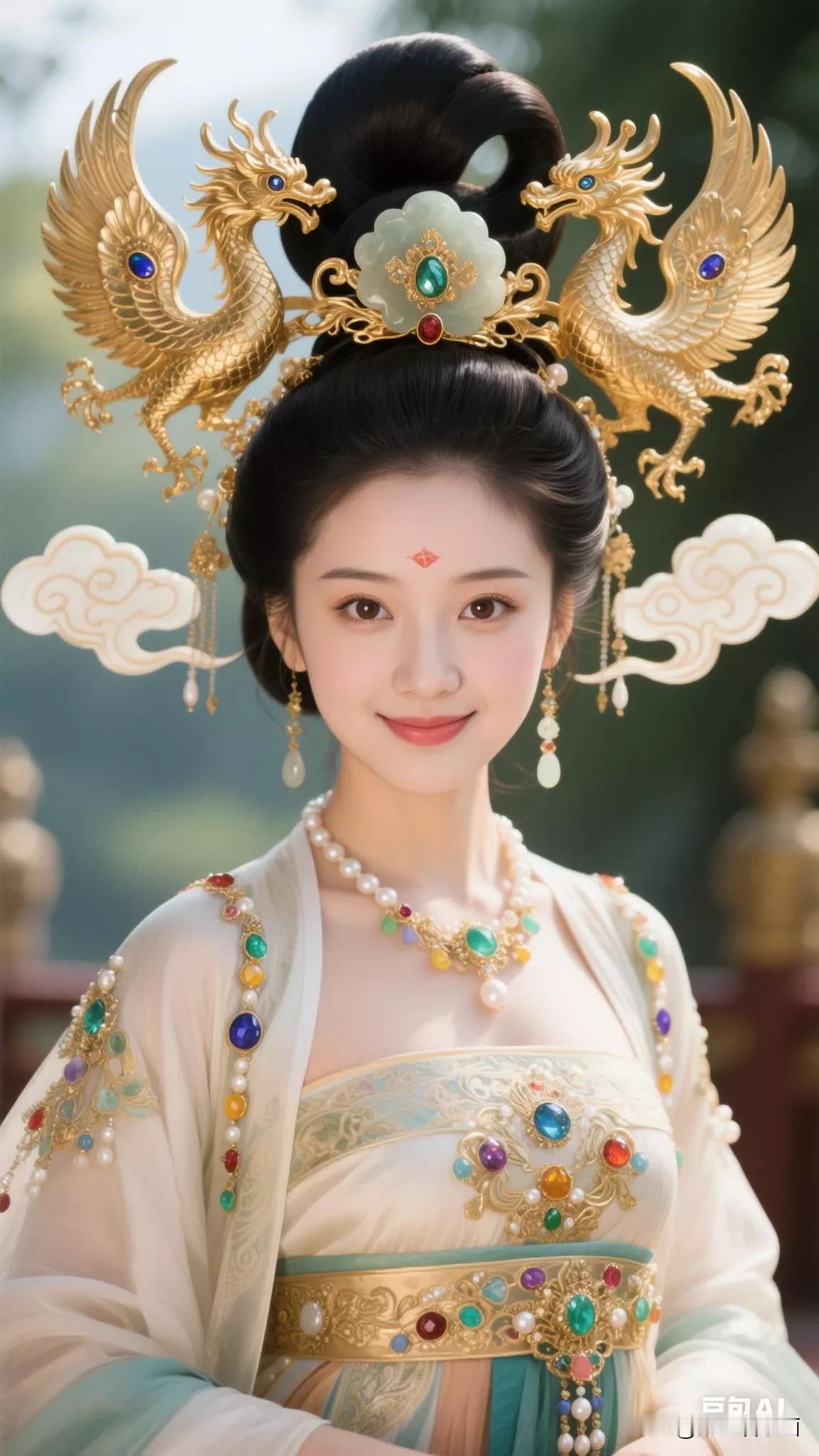 穿越时空的古典美人，华丽头饰惊艳四方！张立启原创书画AI作品古仕女发髻集锦首发第