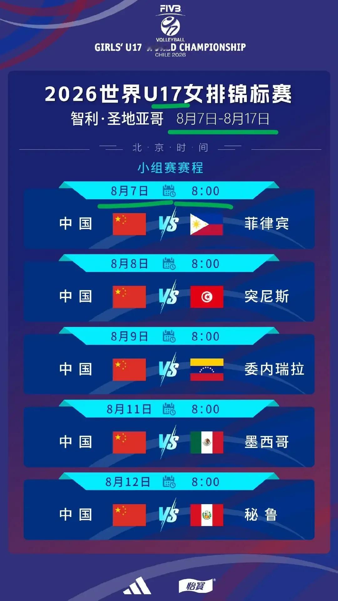 【U17女排世锦赛】最新赛程:

        刚刚，排协官微公布了U17女排