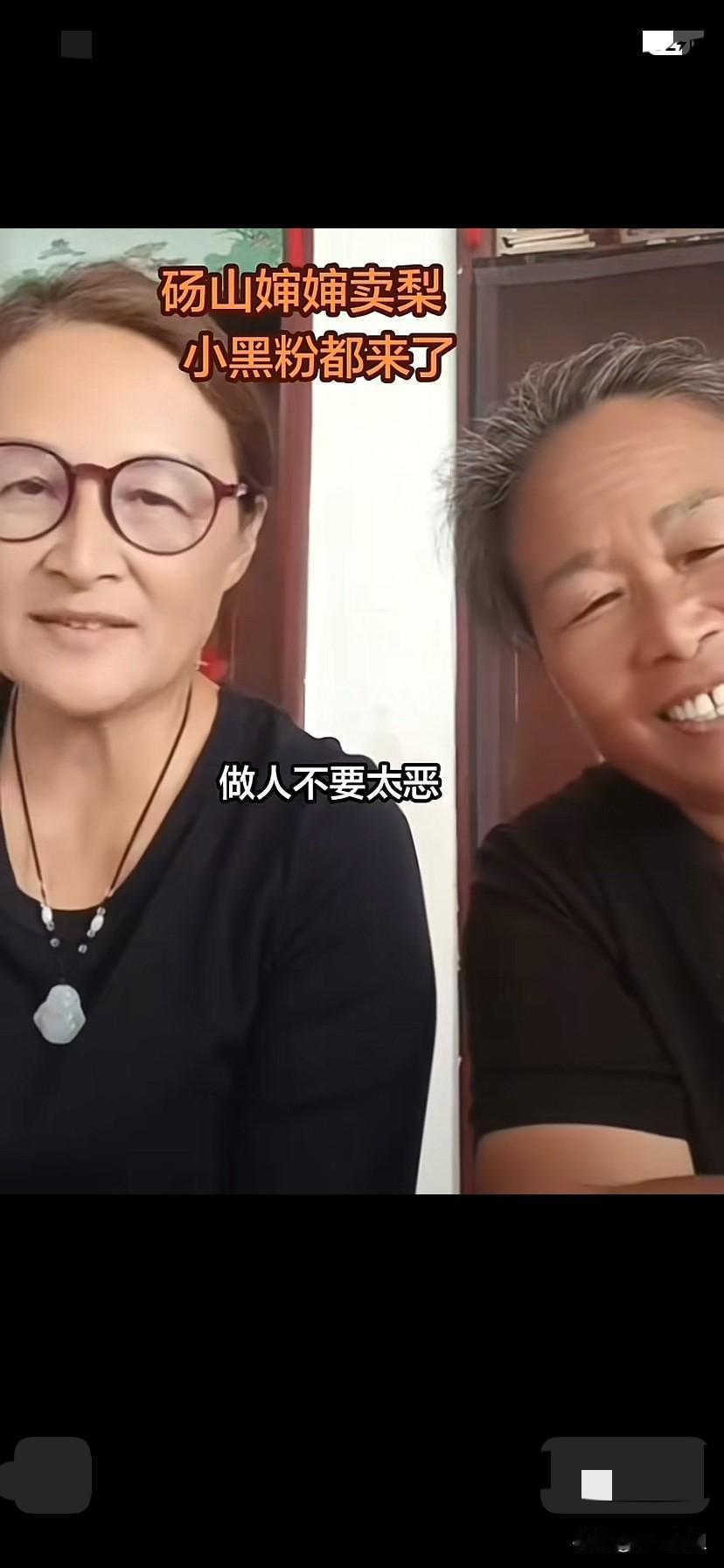 厉怀远安徽砀山老家婶婶和助理直播时，面对黑粉的提问，心中充满不满，脸上还勉强挂着