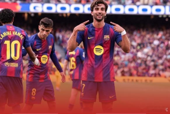 西甲第31轮巴塞罗那迎战西班牙人的比赛在诺坎普球场进行，上半场亚马尔助攻费兰头球