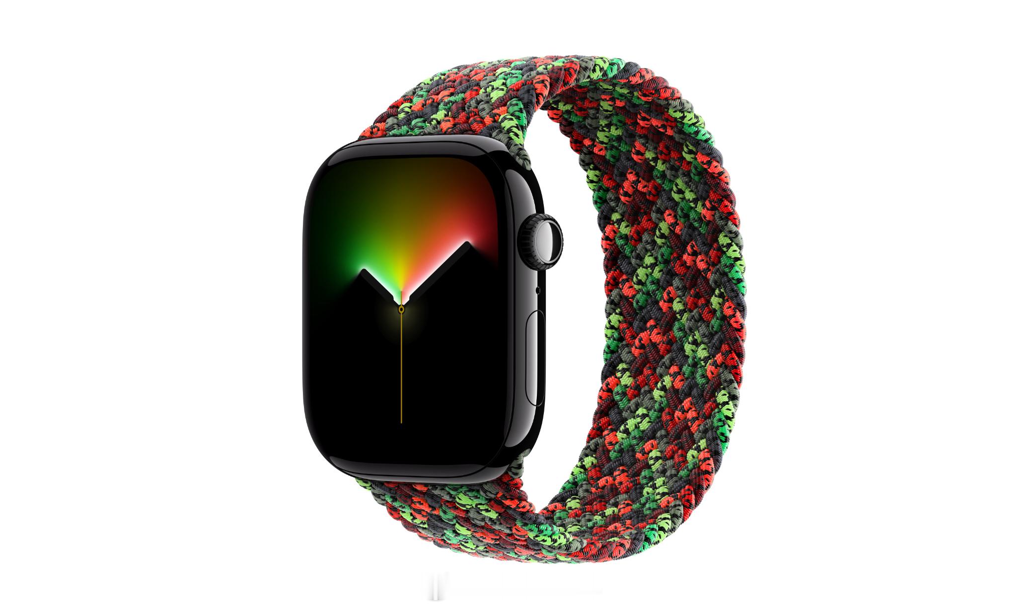 苹果还推出了新款 Black Unity 编织单圈表带，提供 42mm 和 46