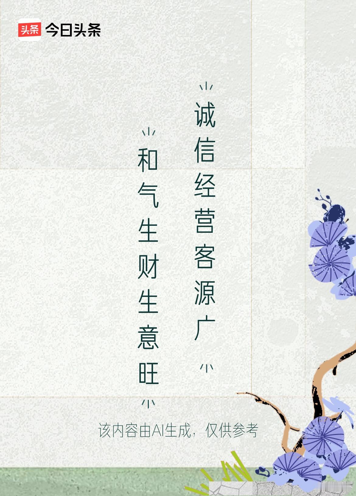 微头条，《原创》
上联：和气生财生意旺
下联：诚信经营客源广

这个下联：“诚信
