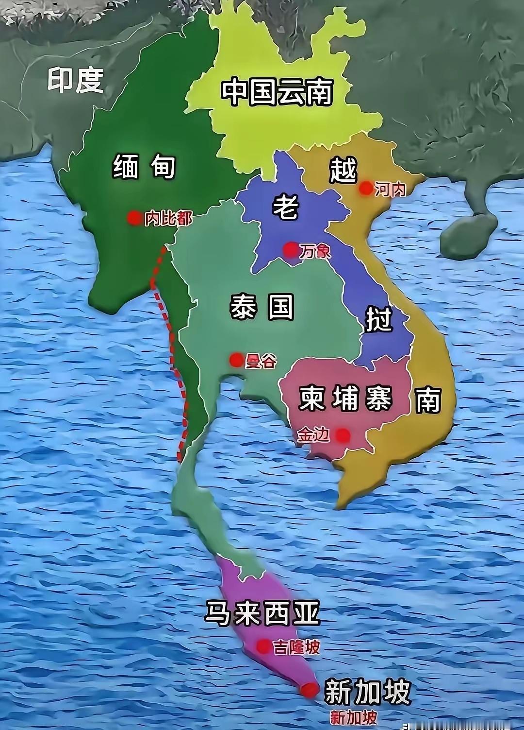新加坡新发现，看看中南半岛整个国家图片居然发现。新加坡就是长在这个尾巴上面，我们