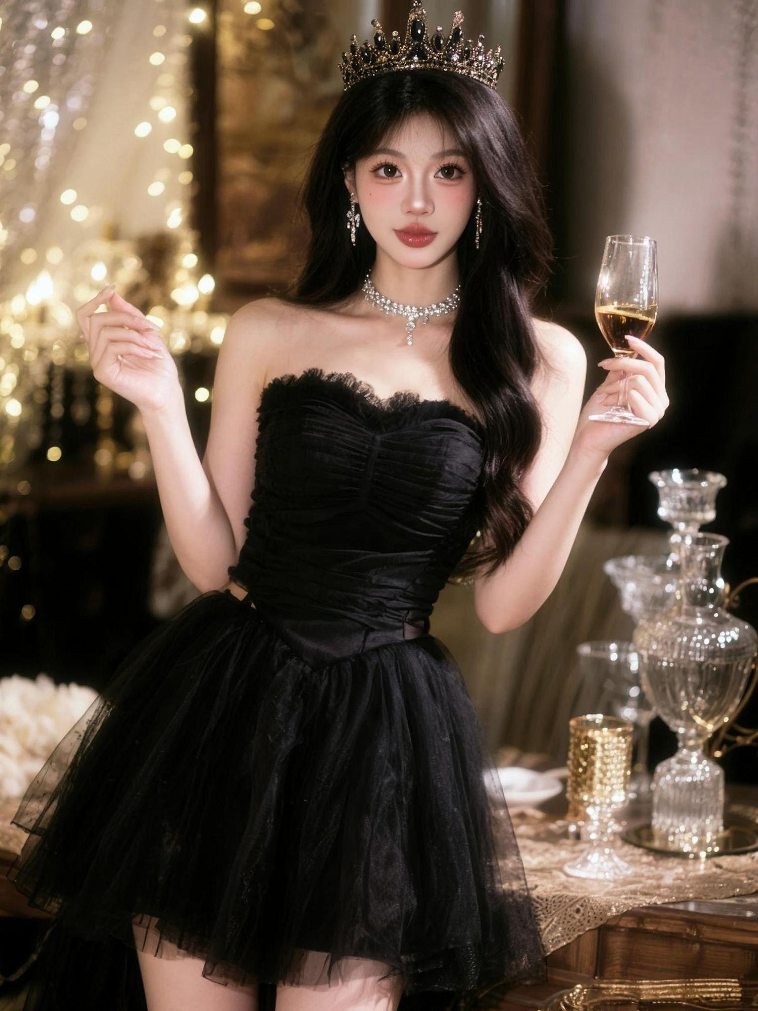 AI黑裙公主写真 个人写真拍摄 可甜可仙