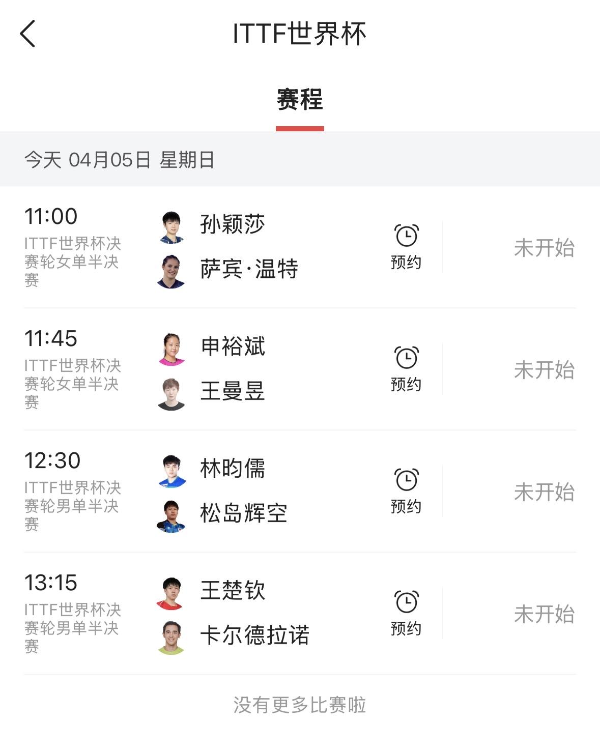 昨天晚上在头条上看到的半决赛安排，好像是王蔓昱与申裕斌的对决在前而孙颖莎与温特的