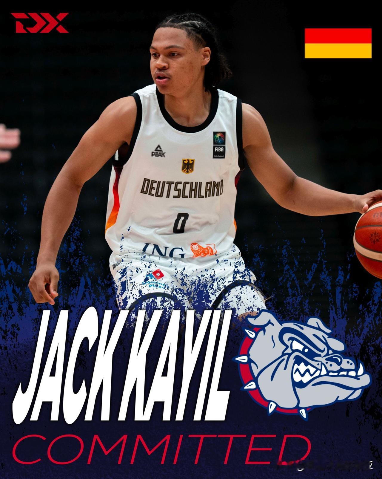 德国控卫Jack Kayil宣布承诺NCAA男篮 冈萨加大学，2025-26赛季