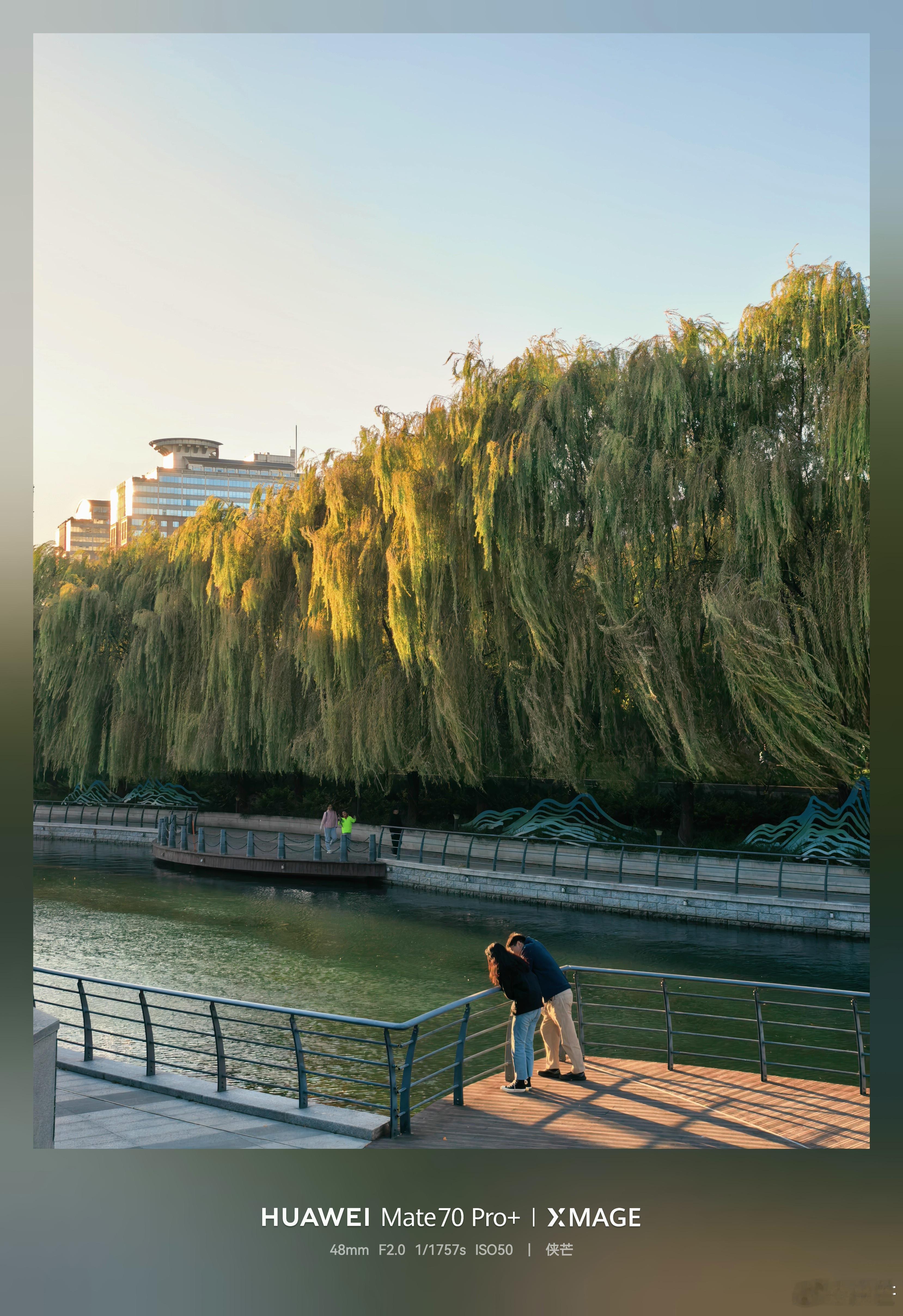 亮马河秋韵        深秋午后，阳光如金。柳树泛着柔和的金辉，仿佛整条河流都