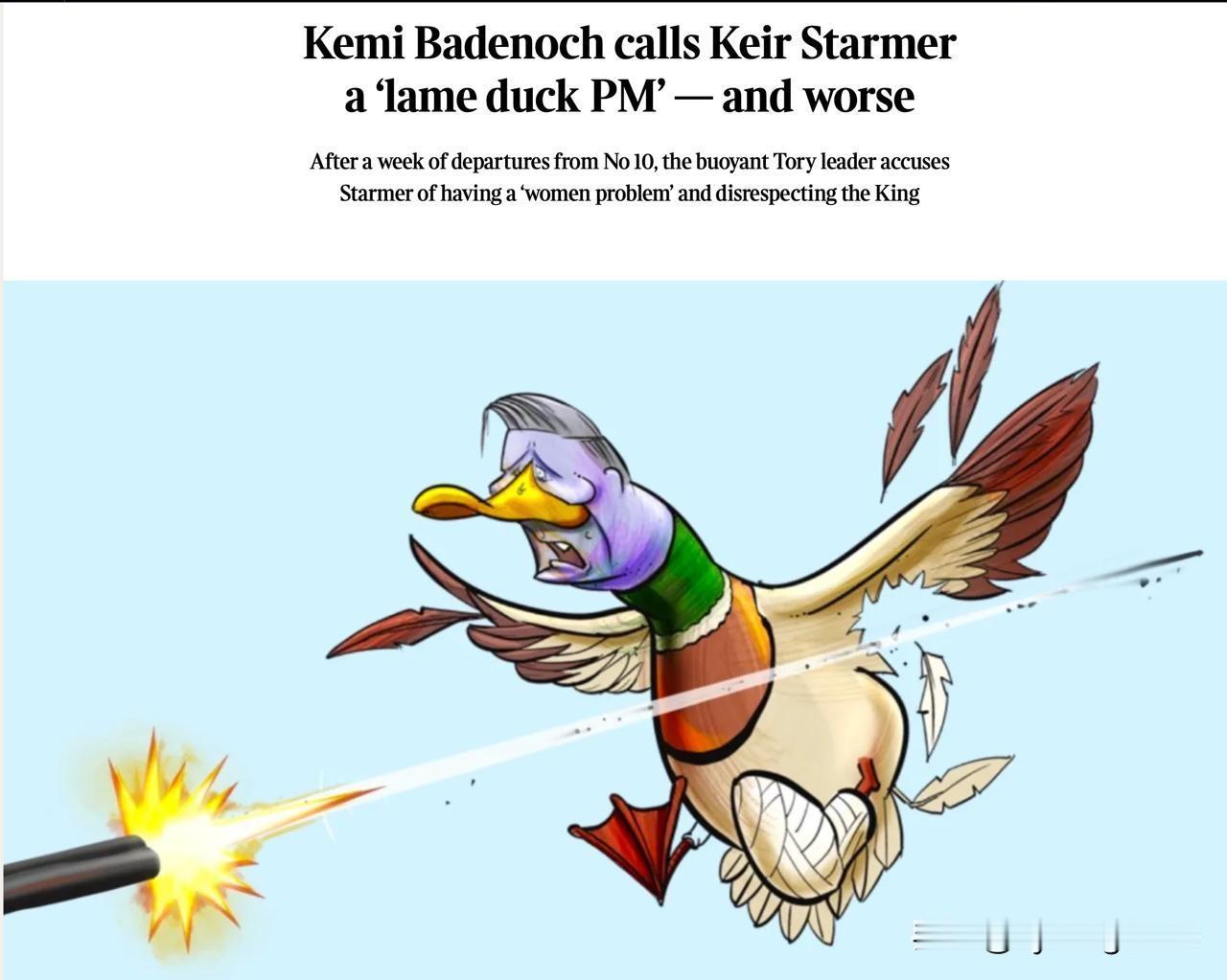 《星期日泰晤士报》今天爆料英国保守党领袖的丑闻：凯米·巴德诺赫称基尔·斯塔默为“