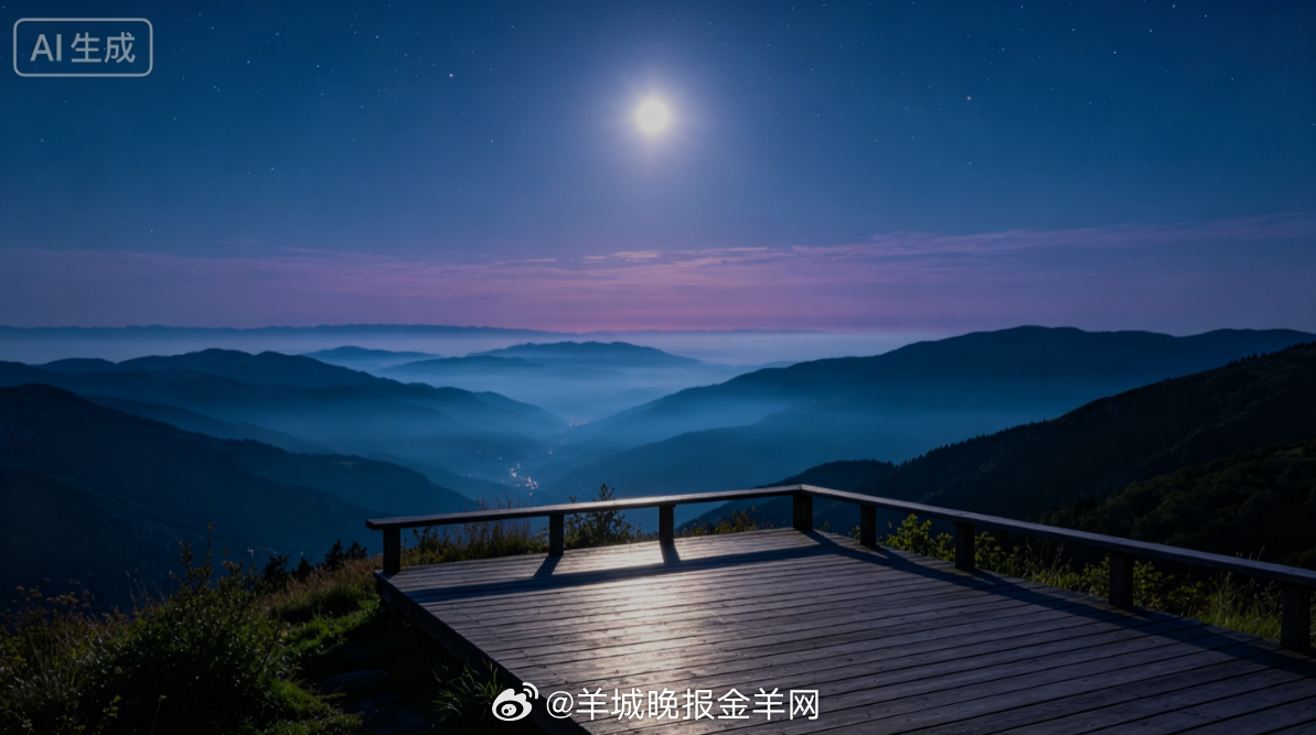 #晚安# 清辉月色铺满山顶木台，晚风裹挟山间草木凉意，吹散白日燥热。抬眼可见漫天