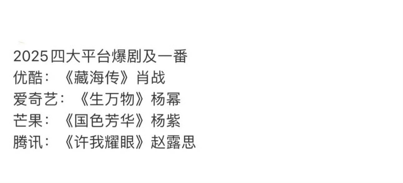 不是捆绑哈，四大平台2025年播的最好的剧确实就这四部，说实话这么多年了，还是老