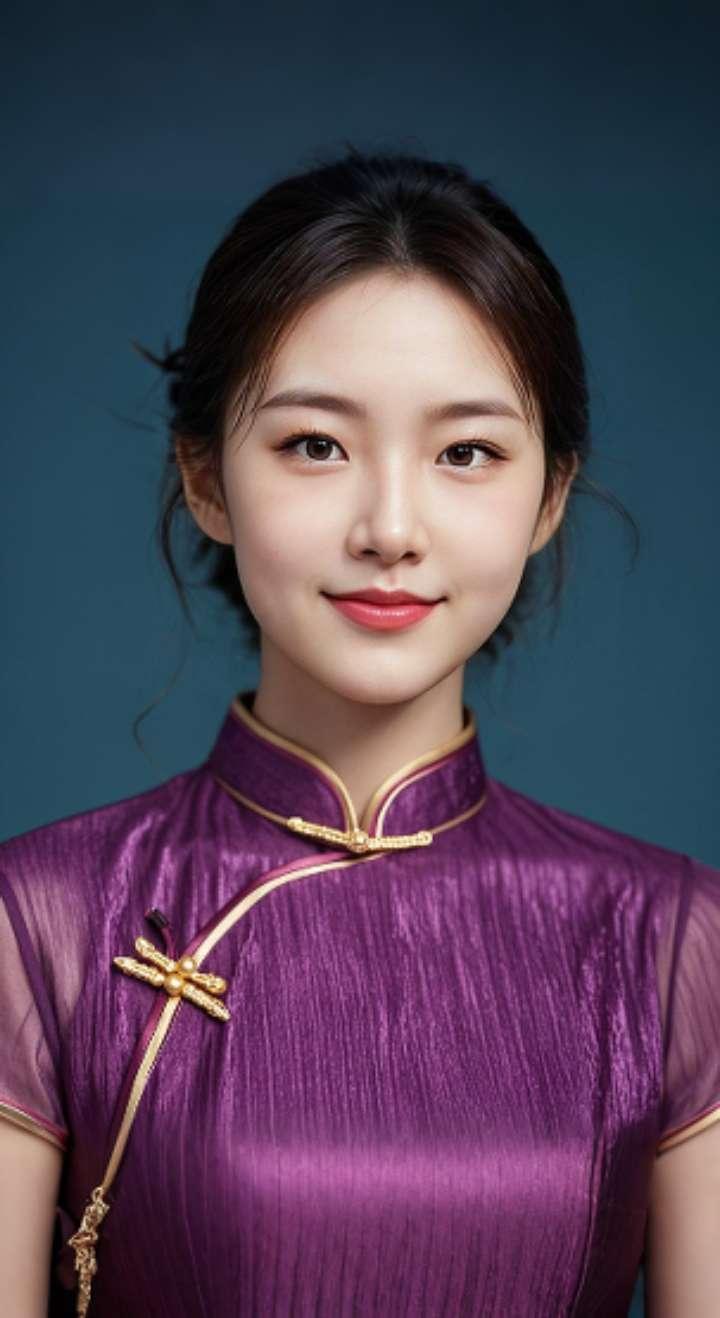 AI扩图 AI紫裙旗袍韵