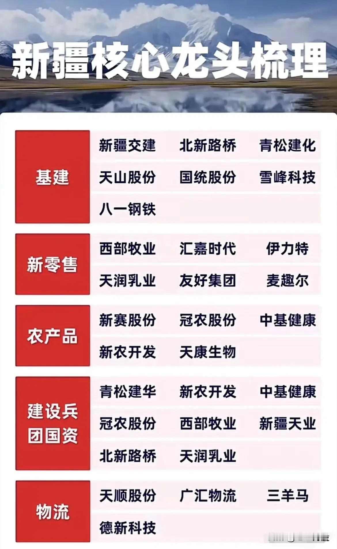 一、行业分类与龙头企业概览

图片将新疆核心企业按行业划分为7大类（第一张图）和