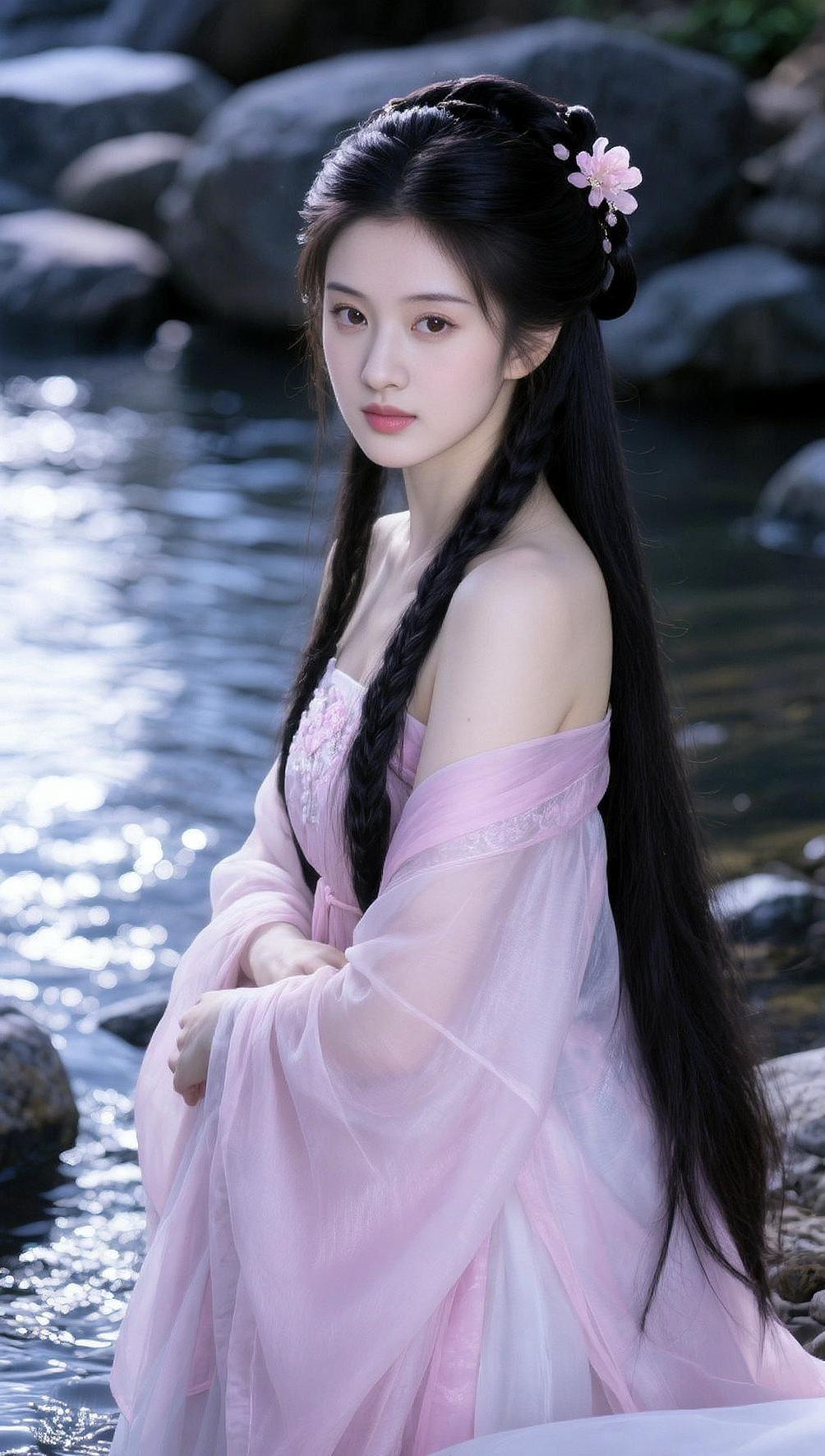 AI溪边汉服照  抖音ai创作