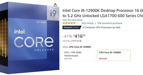 Intel 12代旗舰i9-12900K突然大跳水！比锐龙9 7900X还便宜