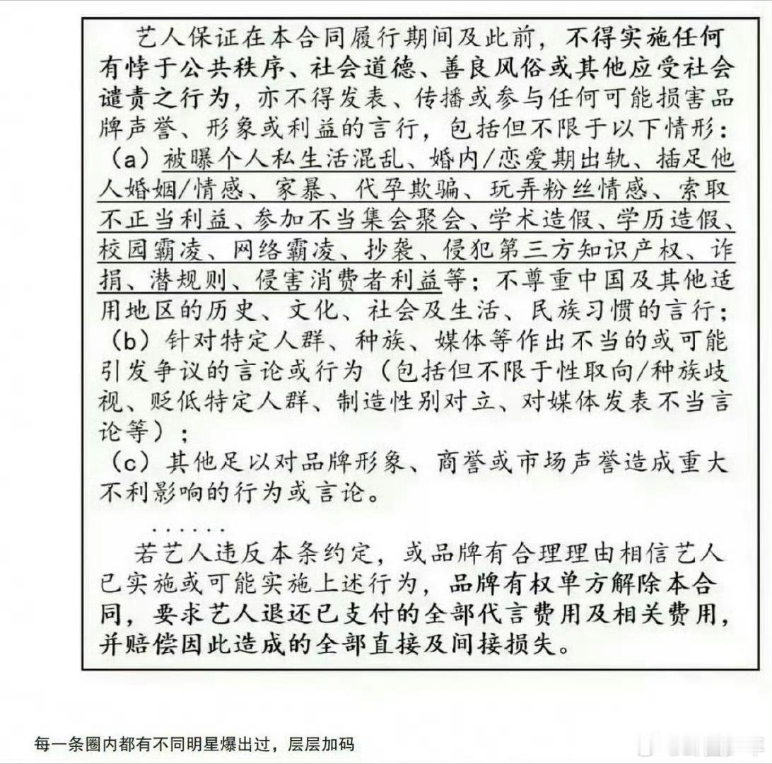 明星商务合同风险条款 明星商务合同风险条款，区分艺人主观失德与产品本身事故的责任
