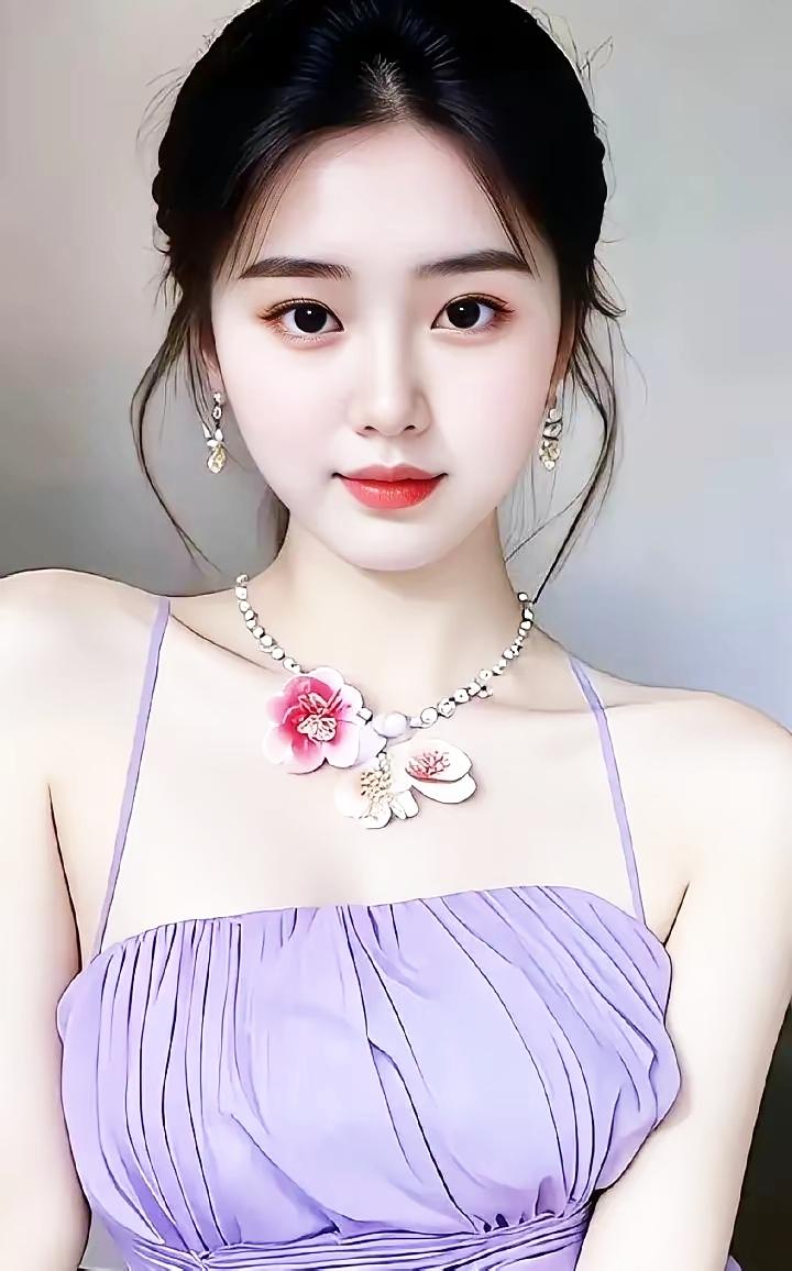 温柔紫裙搭配精致花饰，尽显优雅气质！💖✨