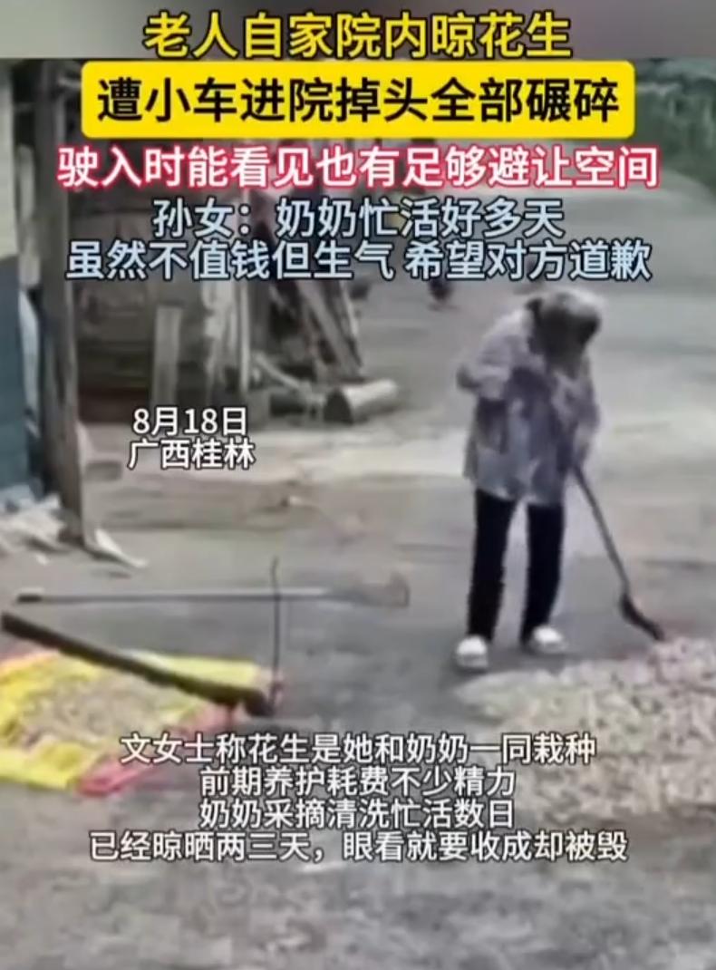 太气人！广西桂林，一名司机为图方便，直接开车闯进村民自家院坝掉头，硬生生把老奶奶