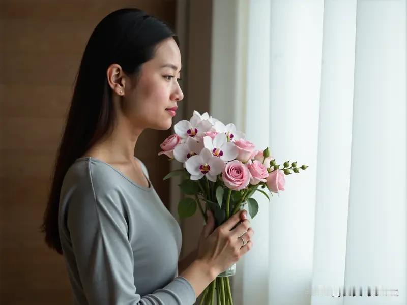 女人什么时候最容易对男人动心? 她静静地看着窗外的花束。
