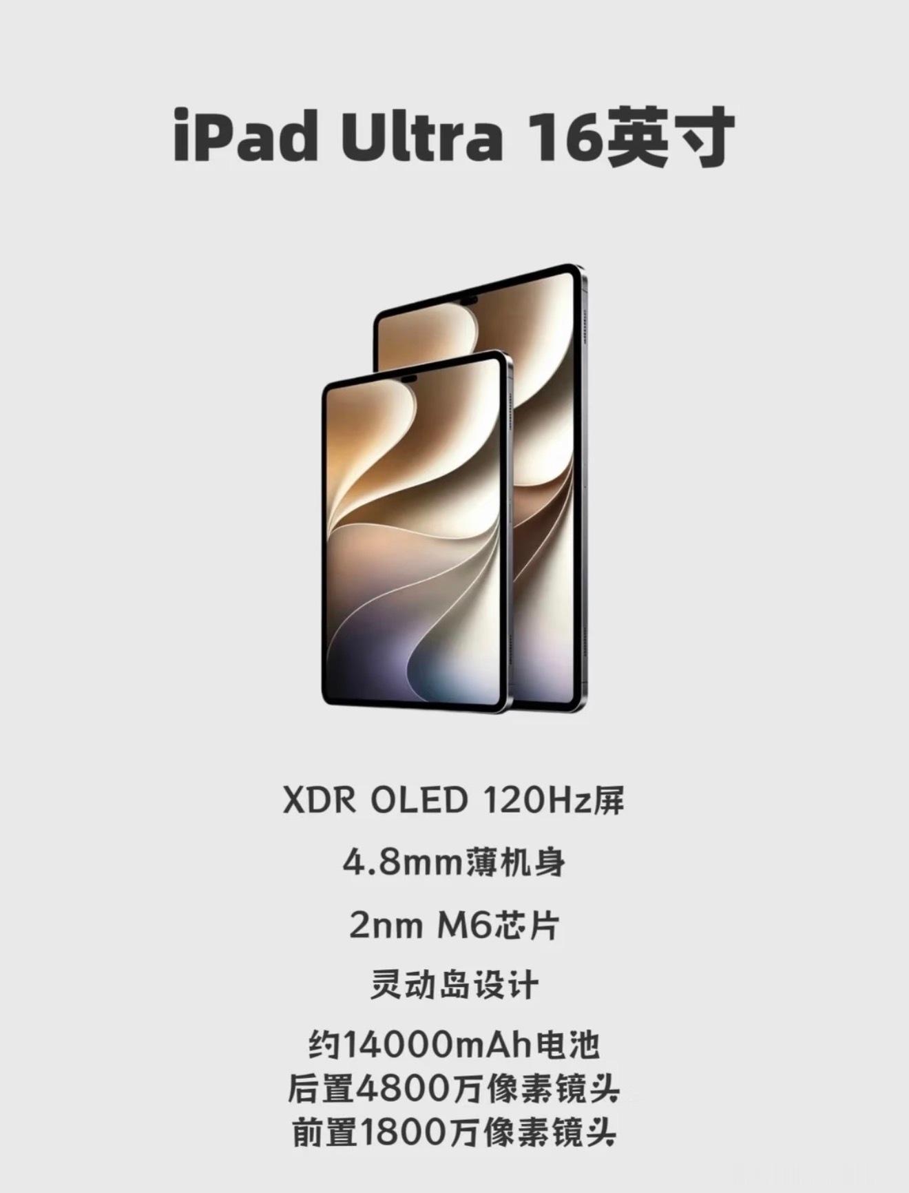 苹果首款16英寸巨幕平板，规格全面拉满！配备16英寸XDR‑OLED 120Hz