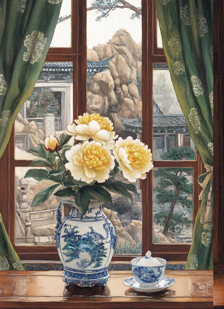 古风雅韵，静享春光。🌸🍵🏠