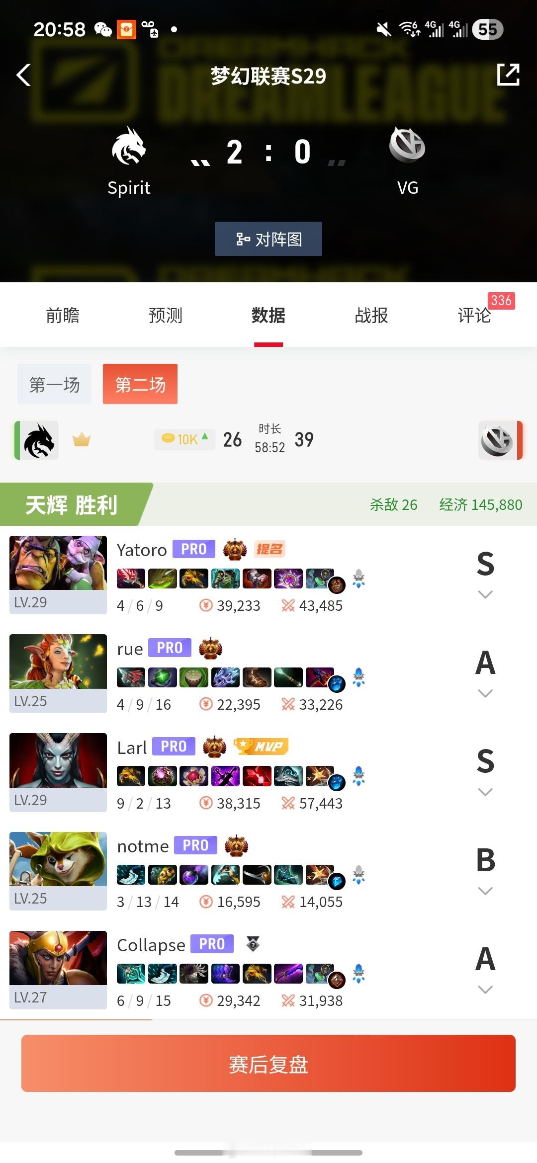 还以为有第三把了VG 0:2 Spiritdota2电子竞技DOTA2