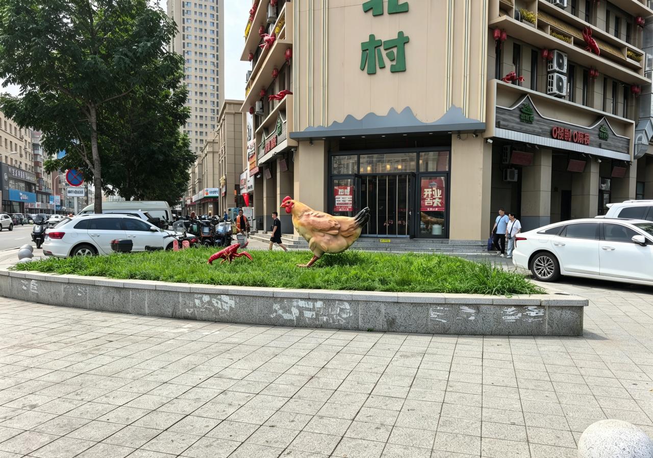 街边食铺
 
高楼框住市井日光
青石花坛长出一羽大鸡雕塑
红龙虾静卧青草间
 